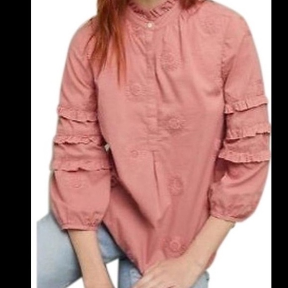 Isabella Sinclair Anthropologie pink boho embroidered daisy Top S - Picture 1 of 8
